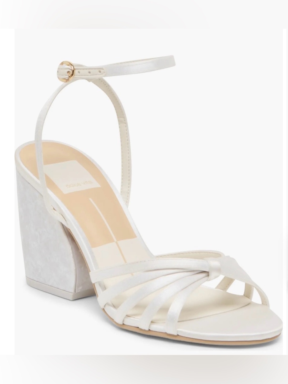 Dolce Vita White Ronica satin Strappy Block Heel Sandal